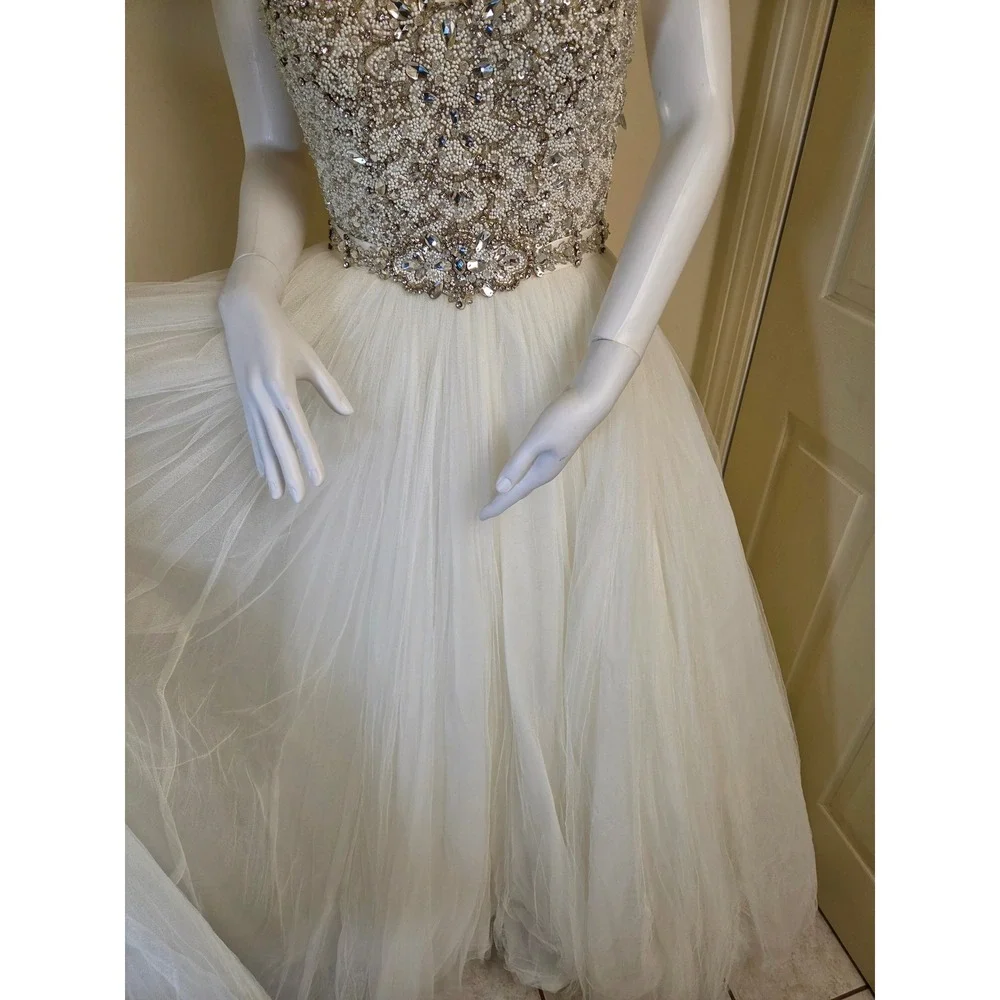 Maggie Sottero Haute Couture Beaded Tulle Wedding Dress Ball Gown Ivory Size 6 - Picture 10 of 16
